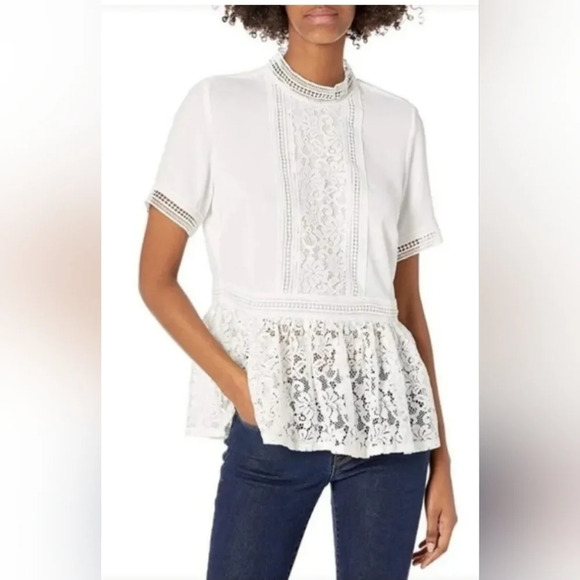 Zara Lace Chiffon Crochet Lace Peplum Blouse - Picture 1 of 14